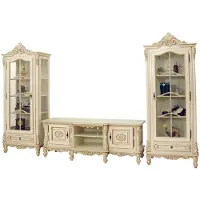 Casa Padrino Luxus Barock Wohnzimmer Set Creme / Beige - 1 Barock TV Schrank & 2 Barock Vitrinen - Luxus Wohnzimmer Möbel im Barockstil - Barock Möbel - Edel & Prunkvoll