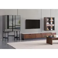 AEA Wohnzimmer Luxus Möbel Wohnwand TV-Ständer Wandregal Holz Braun Modern