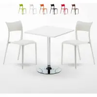 AHD Amazing Home Design Weiß Quadratisch Tisch und 2 Stühle Farbiges Polypropylen-Innenmastenset Parisienne Cocktail - Weiß