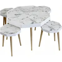 AEA Weißer Holz Couchtisch mit Beistelltischen modern und stilvoll