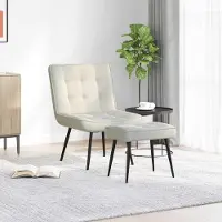 Markenlos Mangloder Relaxsessel mit Hocker aus cremefarbenem Samt, Sitzmöbel mit Arm- und Rückenlehne, Schaumstoffpolsterung, Metall und Sperrholz, für Wohnzimmer und Büro, modern und platzsparend