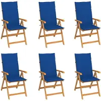 vidaXL Klappstühle, 6er-Set, mit königsblauen Kissen, aus massivem Teakholz