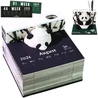 OEM Mini-Kalender 2026 - Mini-Scheurkalender 2026 - 3D-Kalender mit Panda - Papier-Kunstwerk mit Pinnenhalter - Bürodeko für 2026 - 8x8x6 cm - Dekorative Wochekalender 2026 - Kreatives Geschenk für 2026