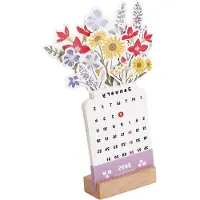 OEM Holzkalender - Kleine Bürokalender - Blühende Blumenkalender mit Holzfuß.