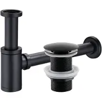 CERANO - Siphon für Waschbecken - Messing - DN32 mm - mit Click-Clack-Ablauf, ohne Überlauf - matt schwarz