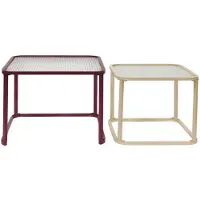 Sweeek - Satztische aus Metall und geriffeltem Glas - Bordeauxrot und ecru