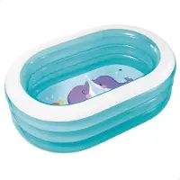 Benza Ibenzoa Planschbecken oval für Kleinkinder mit Wal‑Motiv – Vinyl 12 mm, 3 transparente blaue Ringe, 163 x 107 x 46 cm, ab 36 Monaten