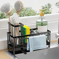Benza Ibenzoa Spülbecken-Organizer Slim 23 x 10 x 9 cm, Kohlenstoffstahl, selbstentwässerndes Ablaufsystem, rostfrei & korrosionsbeständig, 3 Ablagen für Küche & Bad