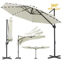 OEM Beige-Parasol 300cm mit 360°-Drehung - LED-Solarbeleuchtung - wasserdicht - UV50+ Schutz