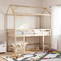 Markenlos Dach aus massivem Kiefernholz für ein Kinderbett, 207x95,5x159 cm, mit stabilem Gestell und offener Seite