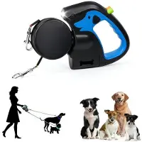 OEM Hunde-Halsband 3 Meter - Doppeltes Hunde-Halsband für 2 Hunde – mit 360° Klettband aus Nylon, Anti-Slip-Handgriff, aufladbarer LED-Licht für Hunde bis 10 kg (blau)