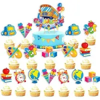 OEM Schul-Party-Einladung, 1. Schul-Tag, Schulkind, Süßigkeiten-Beutel, ABC 123, Cupcake, Muffin.