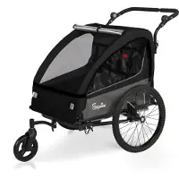 Shengmilo BT920 2‑in‑1 Kinder‑Fahrradanhänger, Aluminium‑Rahmen, 40 kg Tragfähigkeit, für 1‑2 Kinder, Maße: 75 × 28 × 71 cm，Schwarz