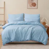 Merkloos Bettbezug-Set, 220 x 240 cm, in einem blauen Farbton, mit Reißverschluss und zwei Kopfkissenbezügen von 65 x 65 cm