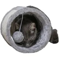 Maxxpro Katzentunnel mit Ball Kratzbaum für Katzen - Kratztonne - Katzenhöhle Katzen Zubehör - Ø 21x19 cm - Grau