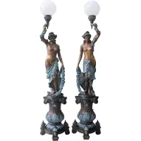 Casa Padrino Luxus Jugendstil Stehleuchten Set Damen Bronze / Mehrfarbig / Weiß 60 x 60 x H. 234 cm - Prunkvolle Bronze Skulpturen mit Lampe - Barock & Jugendstil Bronze Stehleuhten
