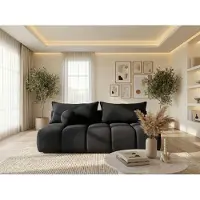 WFL GROUP Schlafsofa mit Bettkasten – 3-Sitzer Sofa Couch mit Schlaffunktion, Bettfunktion – Skandinavische Polstercouch im modernen Design – Weicher Bouclé, Bouclestoff – Schwarz
