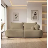WFL GROUP Schlafsofa mit Bettkasten – 3-Sitzer Sofa Couch mit Schlaffunktion – Skandinavische Polstercouch mit Rücken- und Dekokissen für Wohnzimmer – Weicher Boucle in Camel Dunkelbeige