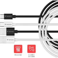 Verbatim 32393, 1 m, USB A, USB C, USB 2.0, 0,48 Gbit/s, Schwarz, Weiß
