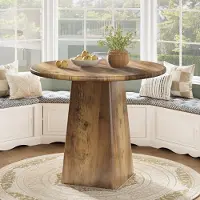 Tribesigns 80 cm runder Esstisch, für 2–4 Personen, kleiner Esstisch im Landhausstil mit quadratischer Basis für Esszimmer, rustikales Braun