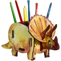 Werkhaus Stiftebox für Kinderschreibtisch, mit sechs Fächern, Dino Triceratops Design, Gelb, 12x30x9 cm