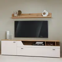 Lomadox Wohnwand in Beige & Eiche mit Wandboard & Lowboard, 2-teilig - CARMONA-129