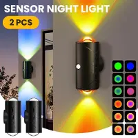 StarTech.com Nachtlicht - LED-Nachtleuchte - 2er-Pack - RGB - 8 Lichtmodi - Bewegungssensor - Magnetisch mit USB - Schwarz