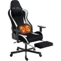HOMCOM Gaming-Stuhl mit Massage, beheiztem Lendenkissen, 3D-Armlehnen, Schwarz