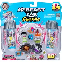 MrBeast Lab Swarms Battle Fusion-Serie Mega-Laborpackung – enthält 14 Mini-Monster mit ultraseltenem Swarm Sword, über 80 Stück zum Sammeln, Sticker und Fusions-Kapseln zum Präsentieren
