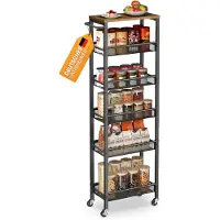 Vasagle Rollwagen, Schmaler Küchenwagen mit 6 Ebenen, Nischenregal mit Rollen, 45,4 x 22 x 131,4 cm, für Küche und Bad, Rustikales Braun und Mattschwa