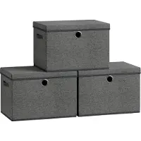 Songmics Aufbewahrungsboxen 3er-Set, Ordnungsbox, stapelbar mit Griffen, 43 x 30 x 30 cm, dunkelgrau