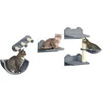 PawHut Katzen Kletterwand Set mit Kaztentreppe Kratzbaum 4-teilig Grau