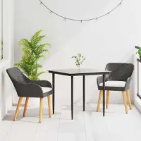 Markenlos 3-teiliges Garten-Essset aus schwarzem Poly-Rattan mit Kissen, wetterfest für Terrasse und Außenbereich, für 2 Personen