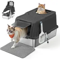 Feandrea Katzenklo Edelstahl, XL, mit Deckel, für Katzen bis 15 kg