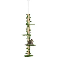 PawHut Kratzbaum Deckenhoch 202-242 cm für Mittelgroße Katzen Grün+Gelb