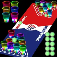 Sonstiges 32 Leuchtende Party-Tassen und 12 Leuchtende Pongs Set - Rot und Blau