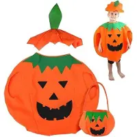 OEM Kinder-Pompoen-Kostuum mit Kapuze und Hut - 62x50 cm Vliesstof-Beutel