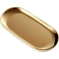 Benza Ibenzoa Goldfarbenes, rund‑ovales Serviertablett aus leichtem Verbundmaterial – eleganter Organizer & Display für Schmuck, Handtücher, Obst, Kosmetik