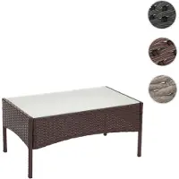 Mendler Poly-Rattan Gartentisch Halden, Beistelltisch Tisch mit Glasplatte braun-meliert