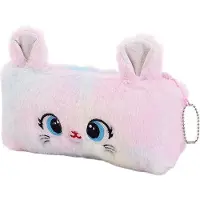 Benza Ibenzoa Plüsch-Etui mit Regenbogen & Katzenmotiv – großes Federmäppchen für Mädchen, ca. 20 x 10 cm, weiches Plüsch, große Kapazität