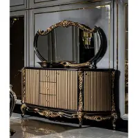 Casa Padrino Luxus Barock Möbel Set Schwarz / Gold - 1 Sideboard mit 4 Türen und 3 Schubladen & 1 Spiegel - Handgefertigte Barock Möbel - Edel & Prunkvoll