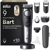 Braun Barttrimmer Series 9, Kabelloser Bartschneider Herren, BT9545, Chrom