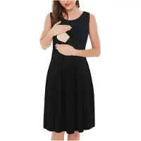 Markenlos Umstandskleider Festlich Damen Ärmelloses Tank Kleid Lässiges Schwangere Kleider Baumwolle Knielang Stillkleid Hohe Taille Schwangerschaftskleid Sommer Skaterkleid