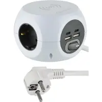 Electraline 62079 Mini Cube Steckdosenleiste mit schnellem drahtlosem Ladegerät,