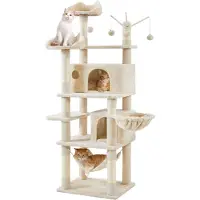 Yaheetech 170cm Kratzbaum Katzenbaum mit 3 Katzenangeln mit Ball beige