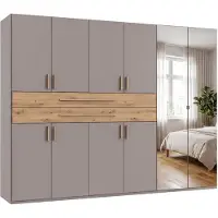 Luma-home Drehtürenschrank Kleiderschrank 270 cm Sandgrau Schubkästen Spiegel Eiche Artisan / 22647