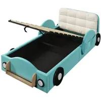 MODFU Kinderbett 90x200 mit hydraulischem Stauraum,Polsterbett aus Samt,Jugendbett mit Seitentaschen und Bücherablage,Bettgestell mit großem Kopfkisse,ohne Matratze,Blau