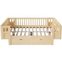 STILVORA Plattformbett 140x200cm mit hohem Schutzgitter, Kinderbett mit 2 großen Schubladen, Funktionsbett mit Stauraum, Holzfarbe