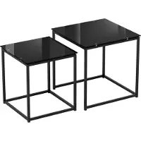 UnboxG Set aus 2 Beistelltischen, Couchtisch mit Glasplatte, quadratischer Sofatisch aus schwarzem Stahl für das Wohnzimmer