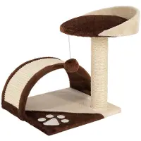 Lionto Kompakt-Kratzbaum, kleiner Kratzbaum mit Spielball, Kratzbogen & Aussichtsplattform, platzsparend, Höhe 43 cm, braun/beige